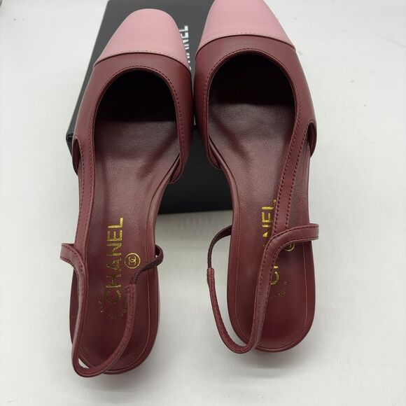 CHANEL Shoes - CHANEL Two-Tone Burgundy and Light Pink Slingback Flats